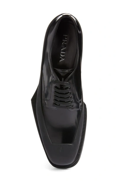 Shop Prada Spazzolato Square Toe Derby In Black