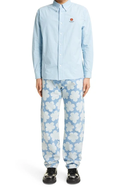 Shop Kenzo Floral Crest Button-down Shirt In Sky Blue
