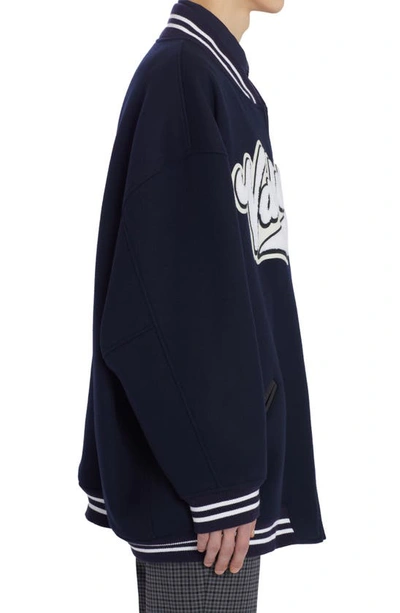 Shop Valentino Oversize Wool Varsity Letterman Jacket In 598 - Navy