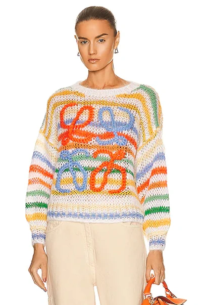 Shop Loewe Stripe Mohair Sweater In White & Multicolor