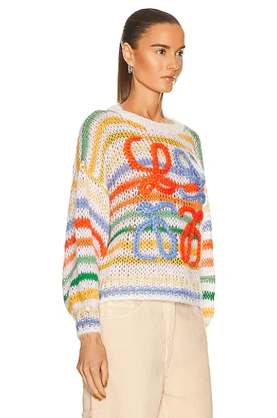 Shop Loewe Stripe Mohair Sweater In White & Multicolor