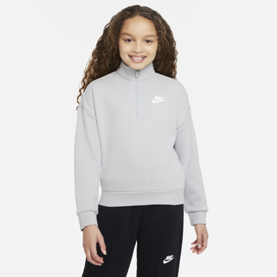 Shop Nike Sportswear Club Fleece Big Kids' (girls') 1/2-zip Top In Grey