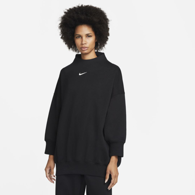 Shop Nike Women's  Sportswear Phoenix Fleece Over-oversized Mock-neck 3/4-sleeve Sweatshirt In Black