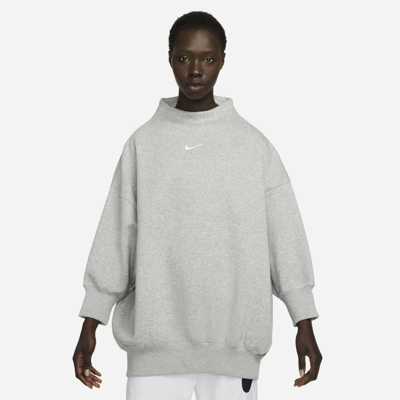 Shop Nike Women's  Sportswear Phoenix Fleece Over-oversized Mock-neck 3/4-sleeve Sweatshirt In Grey