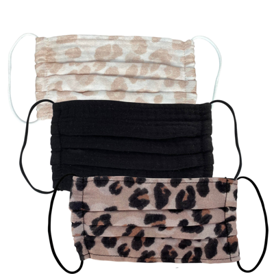 Shop Kitsch Cotton Face Mask 3 Piece Set (various Colours) - Leopard