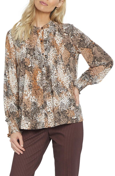 Shop Nydj Pleated Peasant Blouse In Copperhead
