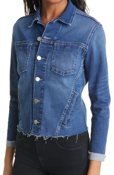 Shop L Agence Janelle Raw Cut Slim Denim Jacket In Ashford