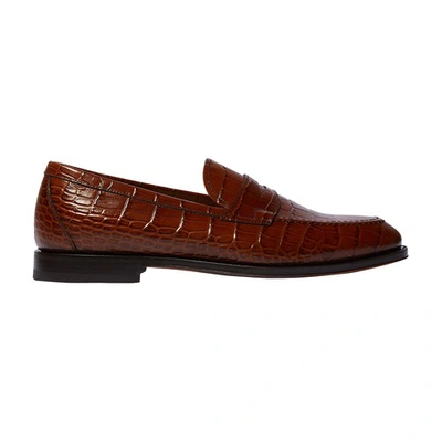 Shop Scarosso Stefano Loafers In Brown Croco Printed Calf