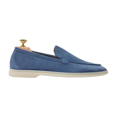 Shop Scarosso Ludovico Loafers In Steel Blue Suede