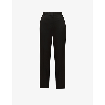 Shop Victoria Beckham Straight-leg Mid-rise Satin Trousers In Black