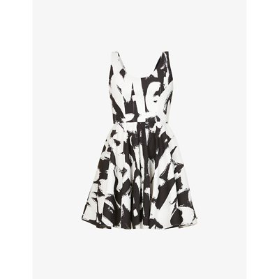 Shop Alexander Mcqueen Abstract-print Cotton Mini Dress In Black White