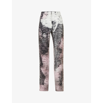 Shop Givenchy Distressed Straight-leg Mid-rise Jeans In Black Pink