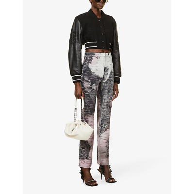Shop Givenchy Distressed Straight-leg Mid-rise Jeans In Black Pink