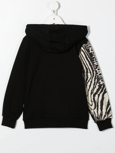 Shop Roberto Cavalli Junior Patchwork Animal-print Zipped Hoodie In Black