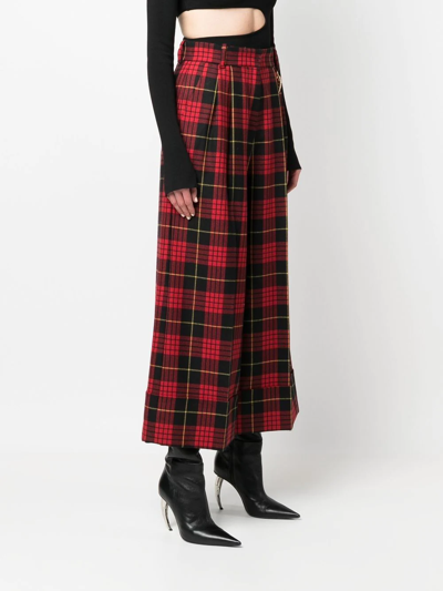 Roberto Cavalli Plaid Wide-leg Trousers In Red