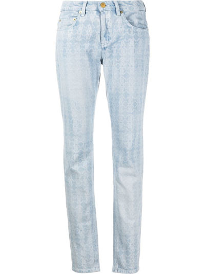 Shop Roberto Cavalli Monogram Skinny Jeans In Blue