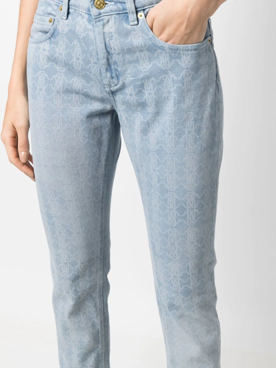 Shop Roberto Cavalli Monogram Skinny Jeans In Blue