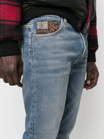 Shop Roberto Cavalli Logo-patch Straight-leg Jeans In Blue