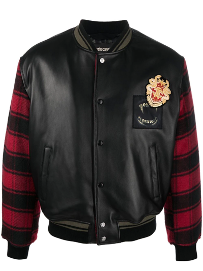 Roberto Cavalli Plaid-sleeves Bomber Jacket In Black