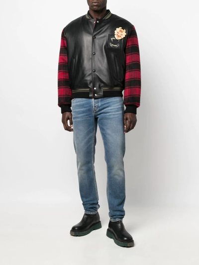 Roberto Cavalli Plaid-sleeves Bomber Jacket In Black