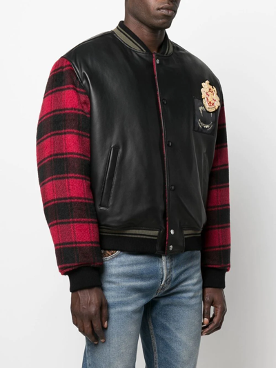 Roberto Cavalli Plaid-sleeves Bomber Jacket In Black