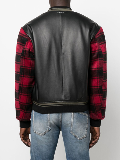 Roberto Cavalli Plaid-sleeves Bomber Jacket In Black