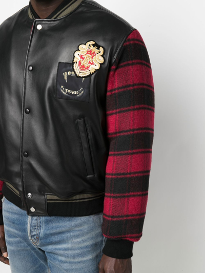 Roberto Cavalli Plaid-sleeves Bomber Jacket In Black