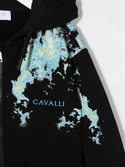 Shop Roberto Cavalli Junior Graphic-print Zip-front Hoodie In Black