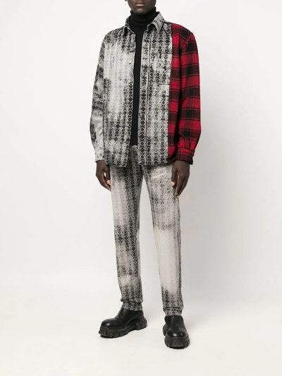 Roberto Cavalli Long-sleeved Patchwork Shirt In Grey