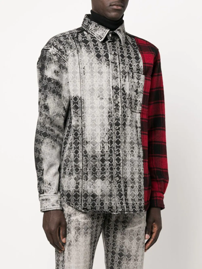 Shop Roberto Cavalli Long-sleeved Patchwork Shirt In Grey