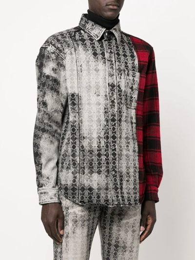 Roberto Cavalli Long-sleeved Patchwork Shirt In Grey