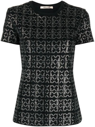 Roberto Cavalli Logo-embellished Cotton T-shirt In Black