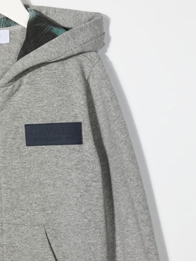 Shop Roberto Cavalli Junior Logo-patch Zip-front Hoodie In Grey