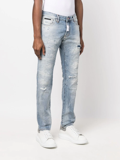 Shop Philipp Plein Premium Distressed-detail Jeans In Blue