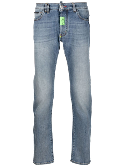 Shop Philipp Plein Hexagon Straight-cut Jeans In Blue