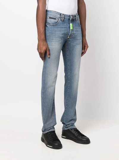 Shop Philipp Plein Hexagon Straight-cut Jeans In Blue