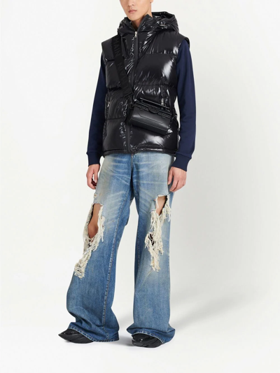 Balmain Puffer Hooded Sleeveless Jacket In Black