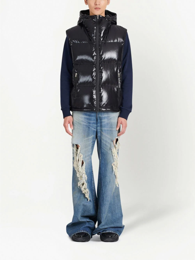 Balmain Puffer Hooded Sleeveless Jacket In Black