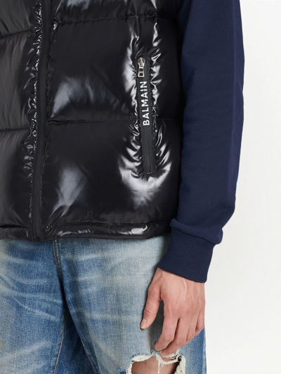 Balmain Puffer Hooded Sleeveless Jacket In Black