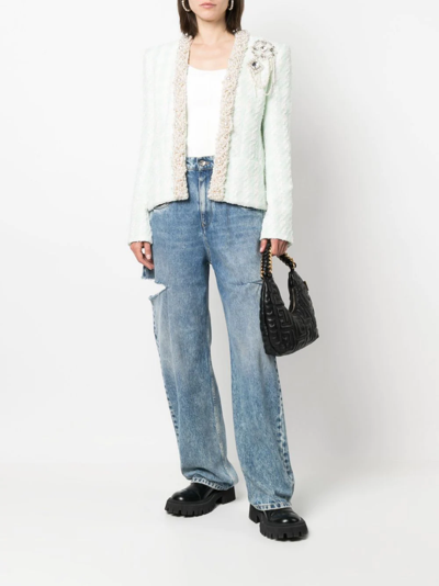 Balmain Embellished Tweed Jacket In Green