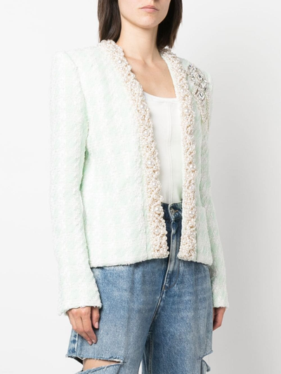 Balmain Embellished Tweed Jacket In Green