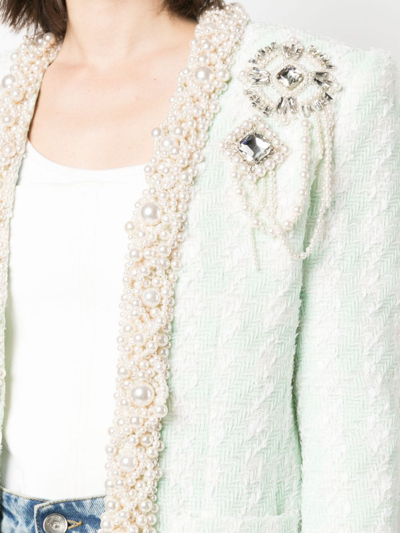 Balmain Embellished Tweed Jacket In Green