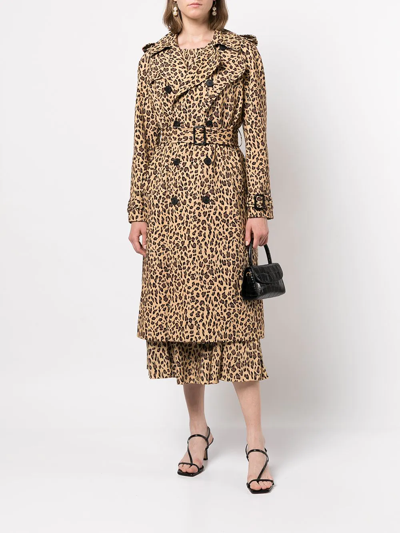 Shop Adam Lippes Cheetah-print Trench Coat In Brown