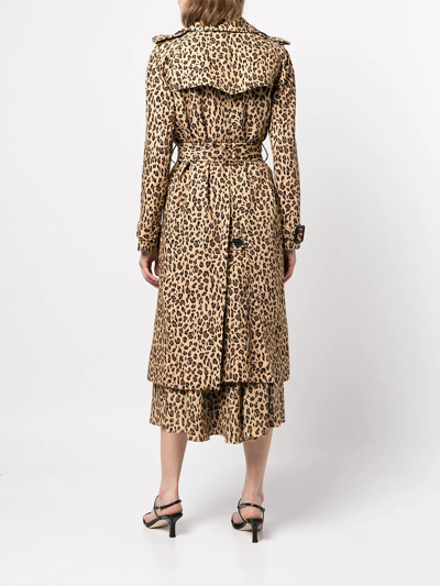 Shop Adam Lippes Cheetah-print Trench Coat In Brown