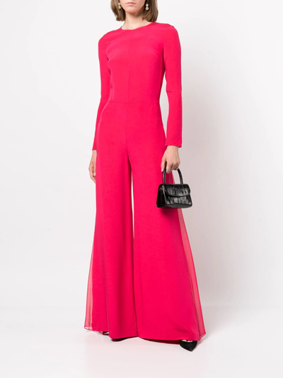 Shop Adam Lippes Flared Long-sleeve Jumpsuit In Pink