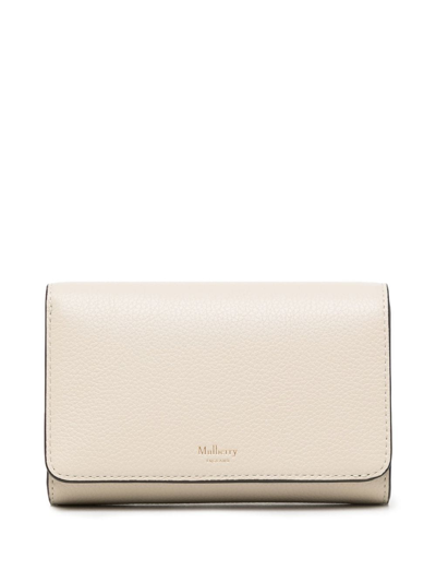 Shop Mulberry Pebbled Logo Lettering Wallet In Neutrals