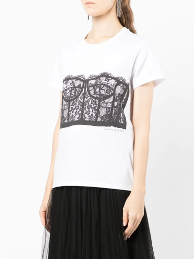 Shop Alexander Mcqueen Corset-print Cotton T-shirt In White