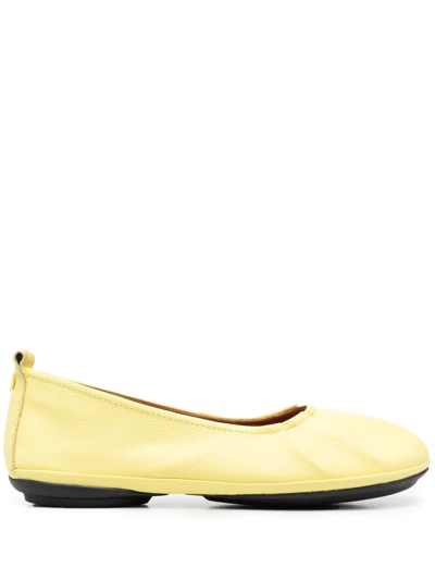 Camper Pleated-detail Ballerina Shoes In Yellow | ModeSens