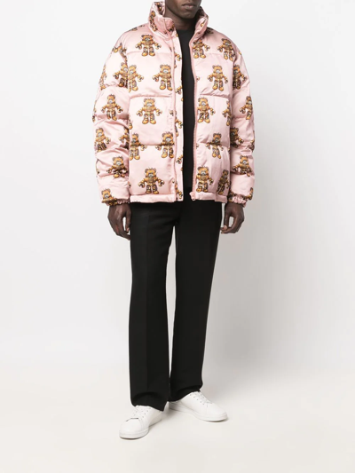 Shop Moschino Graphic-print Padded Coat In Pink