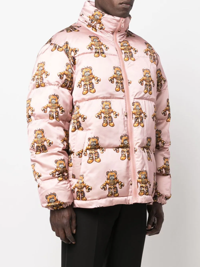 Shop Moschino Graphic-print Padded Coat In Pink